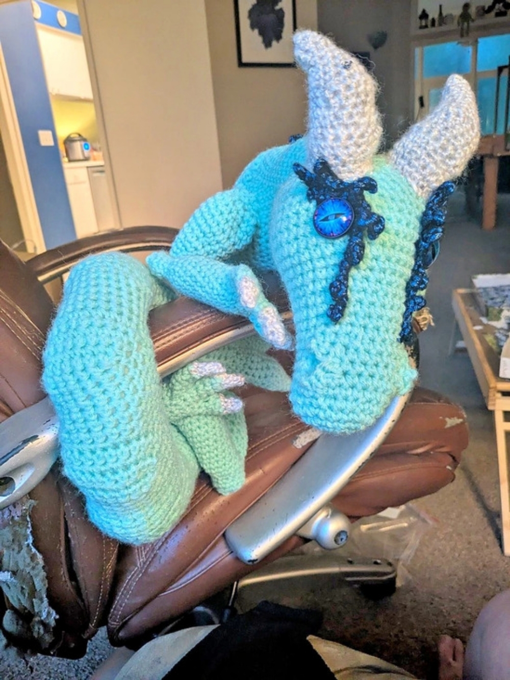 Handmade Crochet Dragon Decor,85 Blue